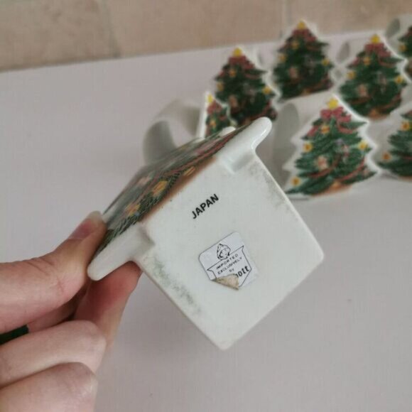 Vintage Christmas Tree Ceramic Napkin Rings & Candle Holder Set, Abbott Japan - Picture 5 of 10